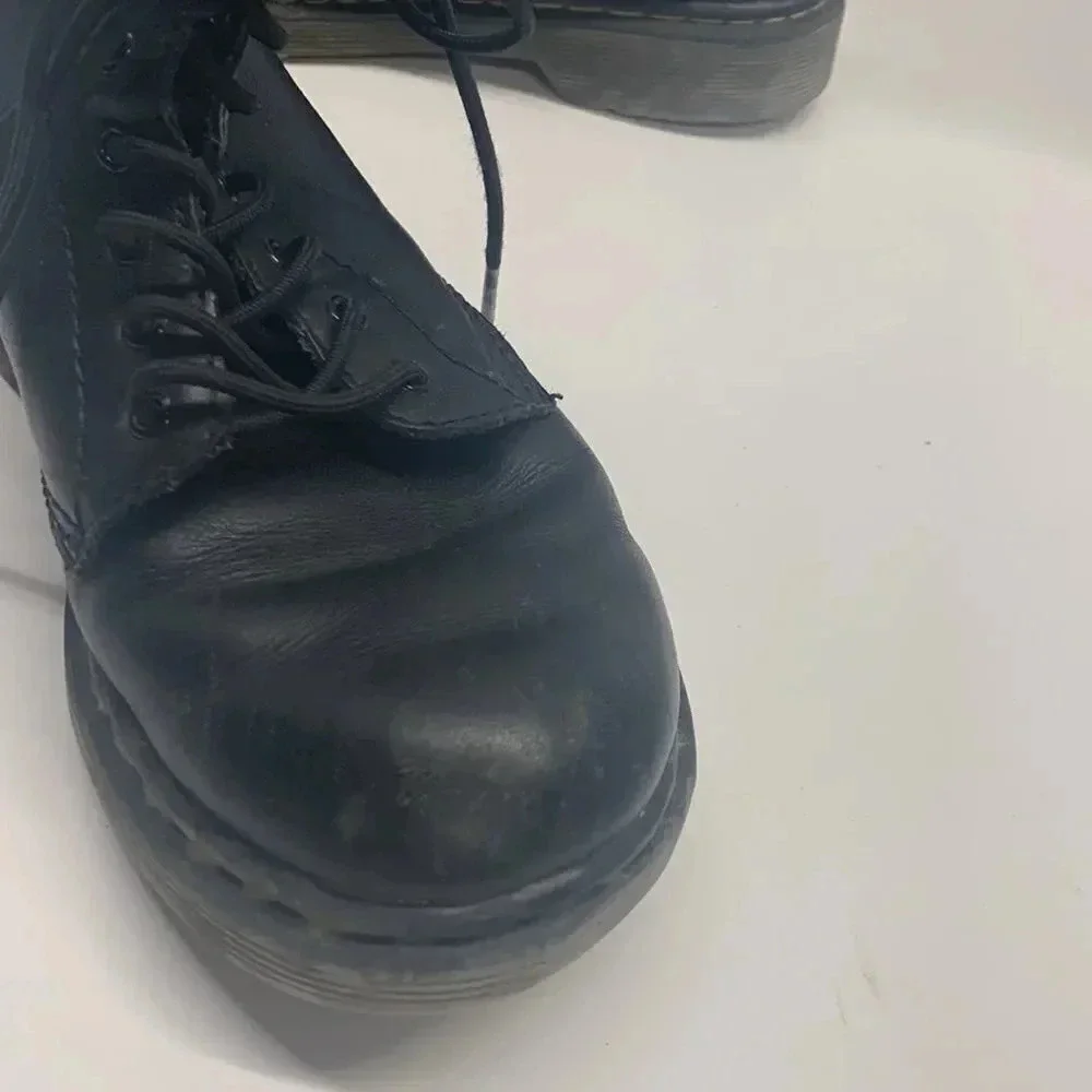 Doc Dr. Martens Black Leather Lace Up Delaney Combat Boots Little Kids Youth 2
